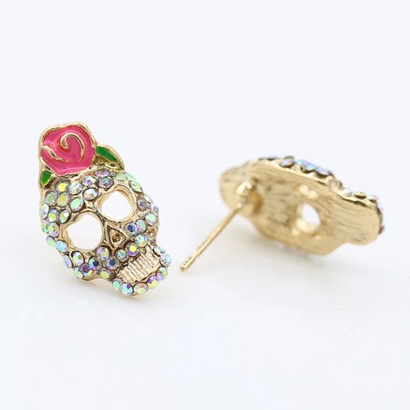 Rhinestone skull earrings NEW - Picture 2 of 4
